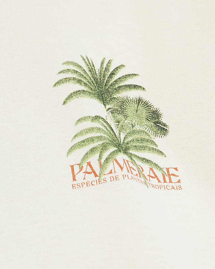 Beige oversized fit palm tree graphic t-shirt