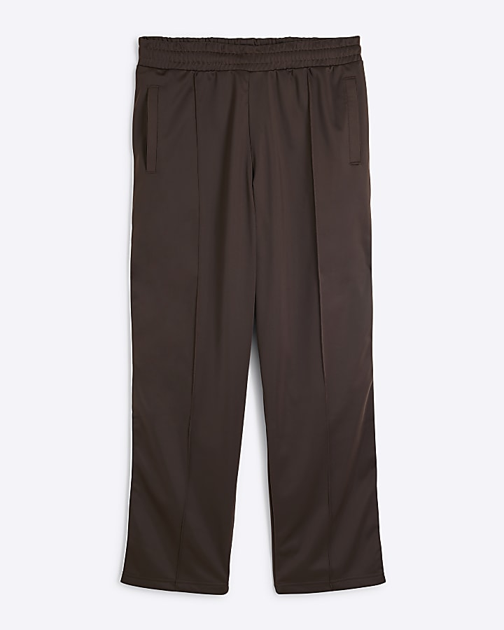 Brown Regular Fit Piped Open Hem Joggers