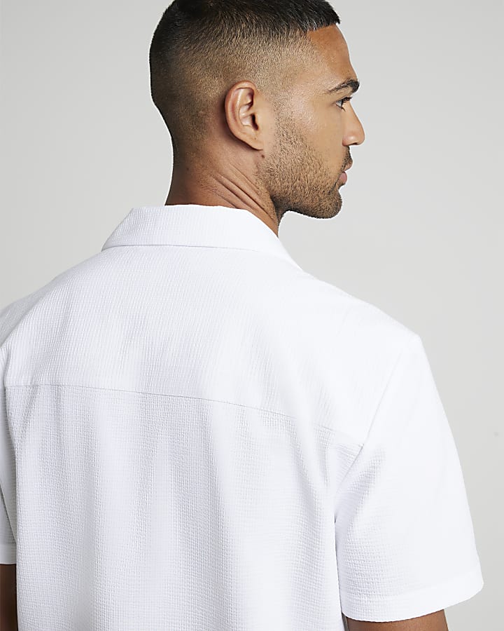 White Regular Fit Embroidered Revere Shirt