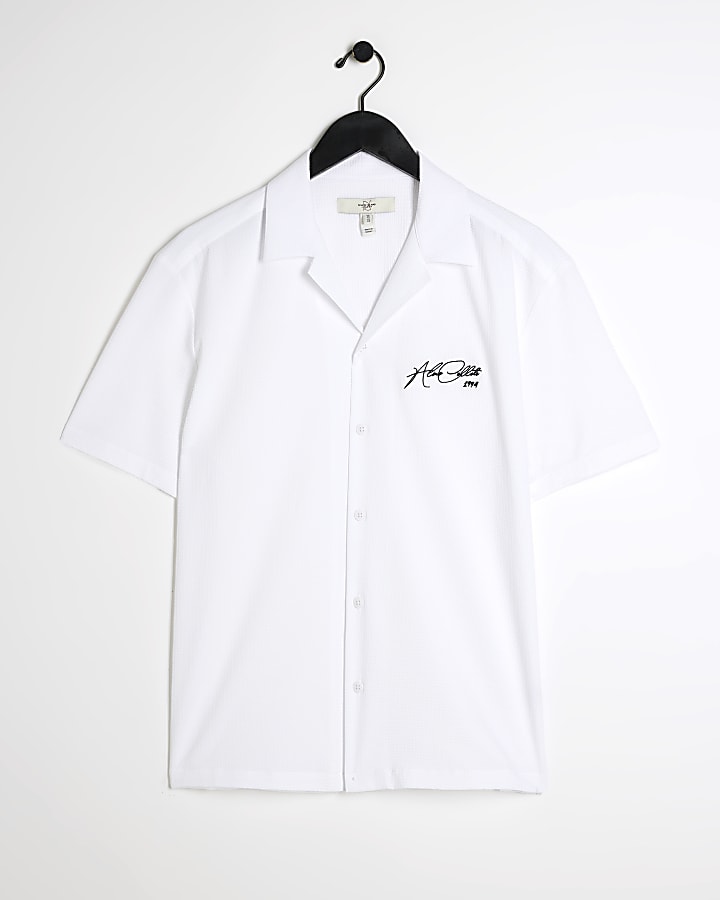 White Regular Fit Embroidered Revere Shirt