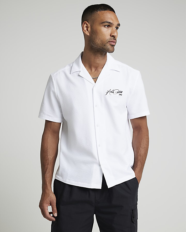 White Regular Fit Embroidered Revere Shirt