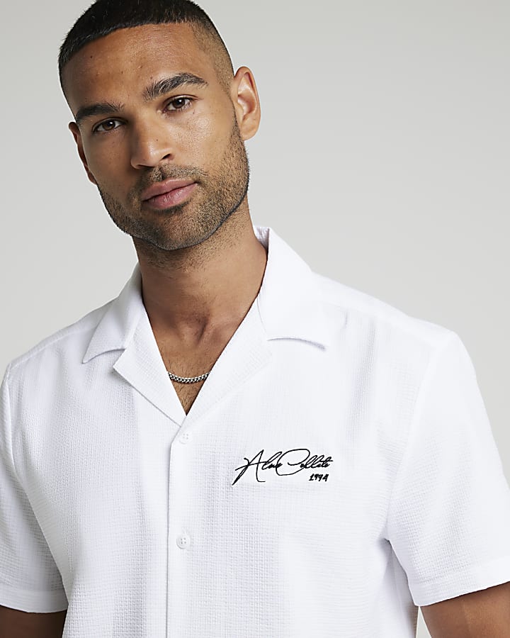 White Regular Fit Embroidered Revere Shirt