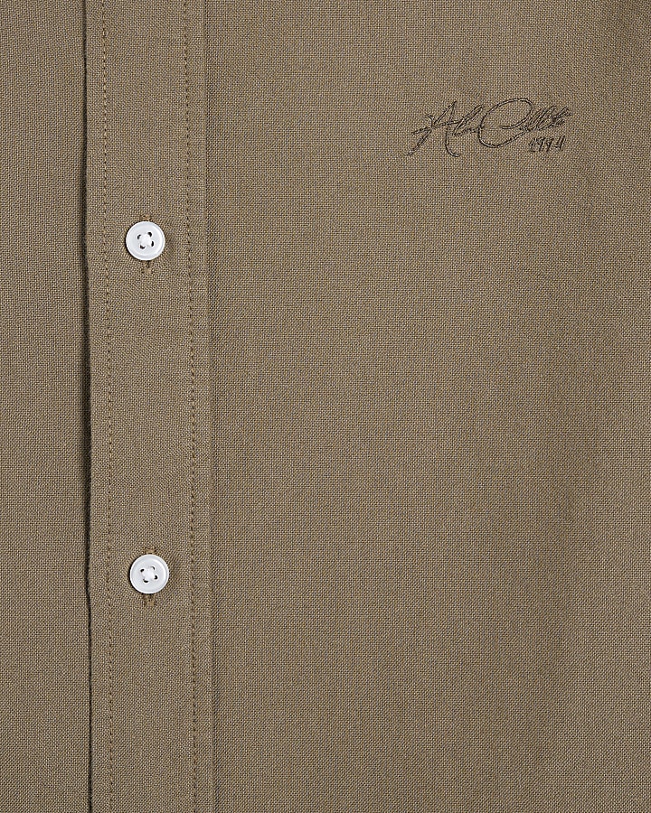 Khaki Long Sleeve Embroidery Oxford Shirt