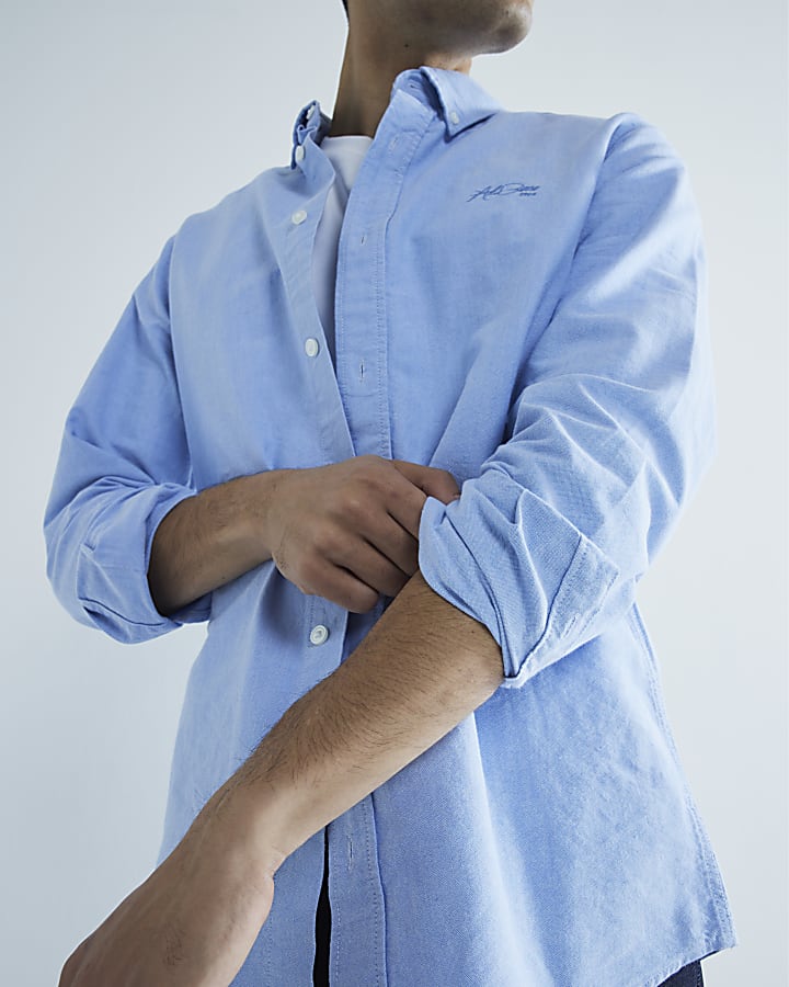 Blue Long Sleeve Embroidered Oxford Shirt
