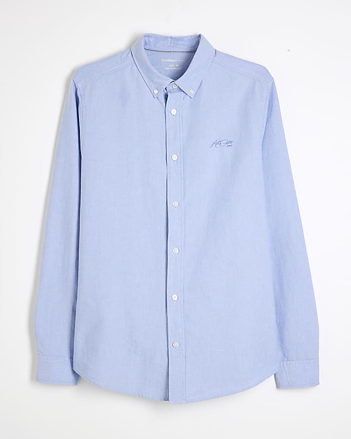 Blue Long Sleeve Embroidered Oxford Shirt