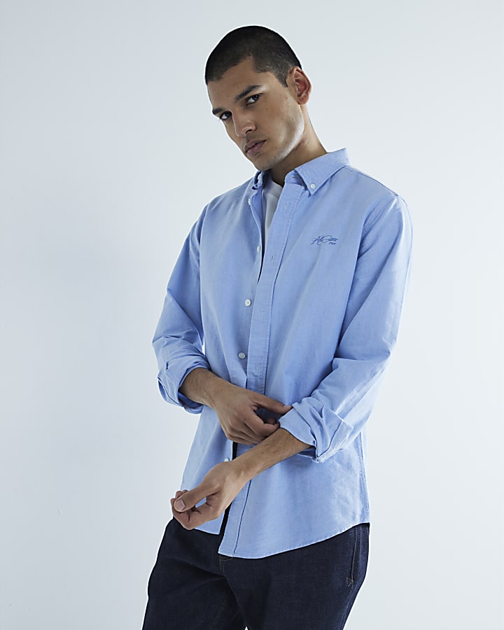Blue Long Sleeve Embroidered Oxford Shirt