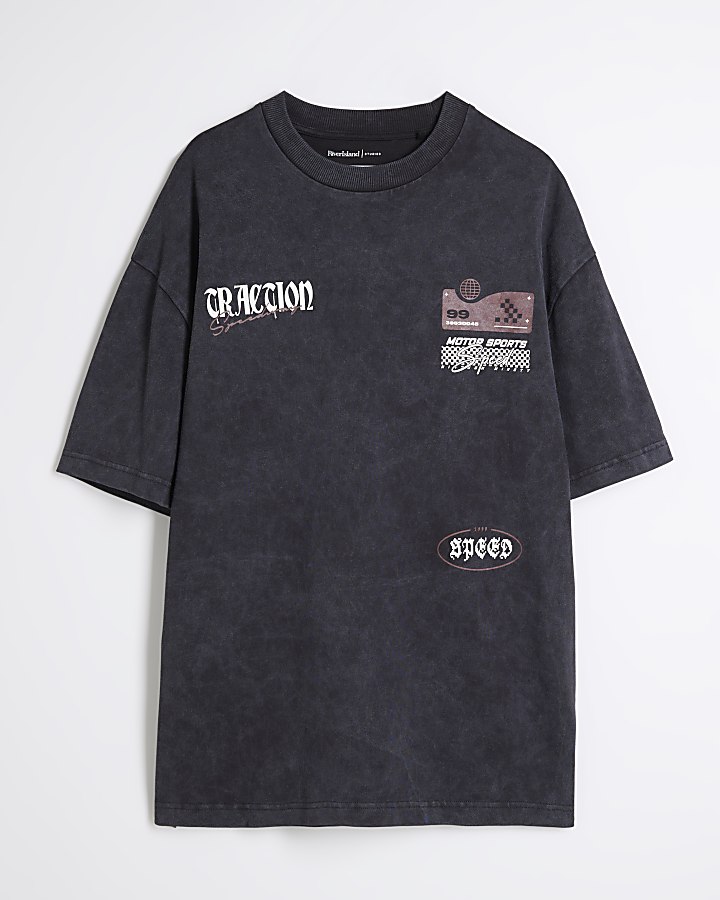 Black Oversized Motorcross Graphic T-Shirt