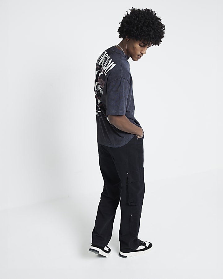 Black Oversized Motorcross Graphic T-Shirt