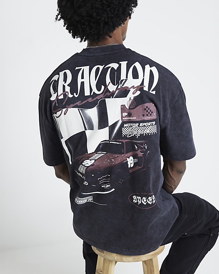 Black Oversized Motorcross Graphic T-Shirt