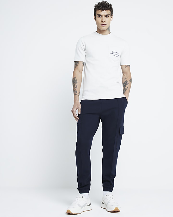 Cream Muscle Pinstripe Embroidered T-Shirt