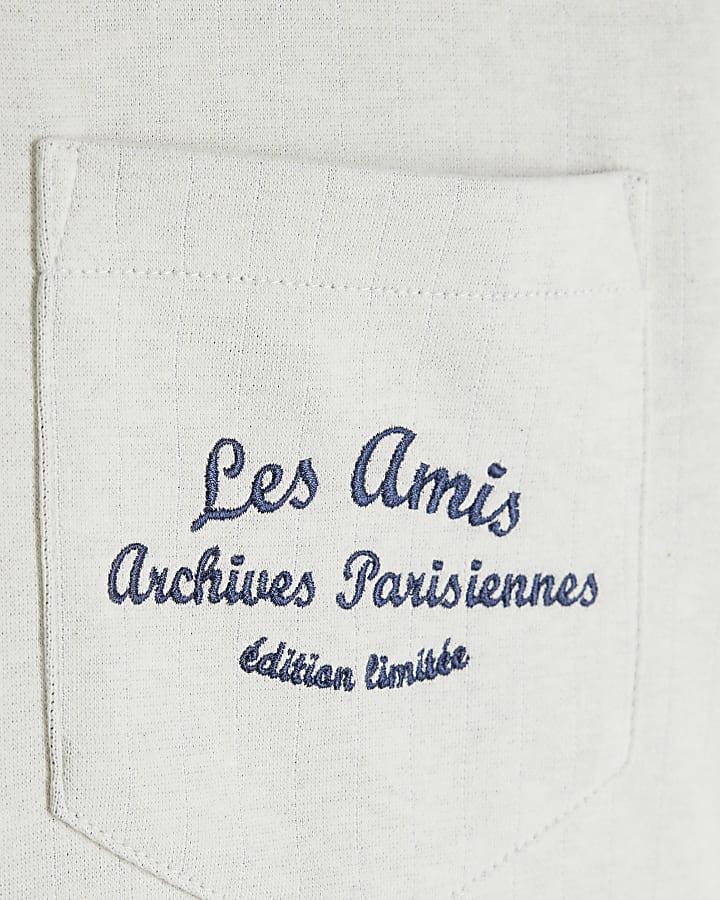 Cream Muscle Pinstripe Embroidered T-Shirt