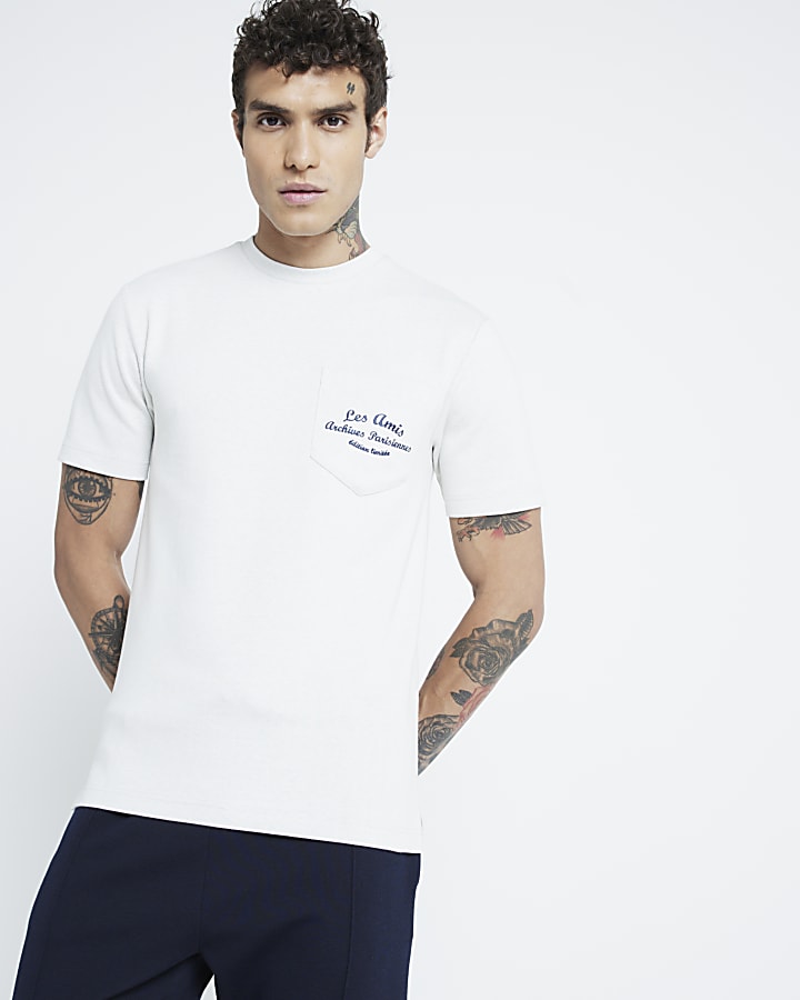 Cream Muscle Pinstripe Embroidered T-Shirt
