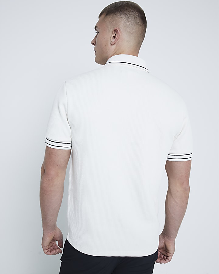 Beige Slim Fit Quilted Polo Shirt