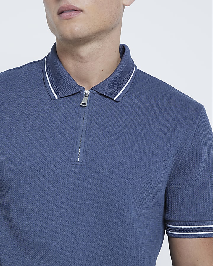 Blue Slim Fit Quilted Polo Shirt