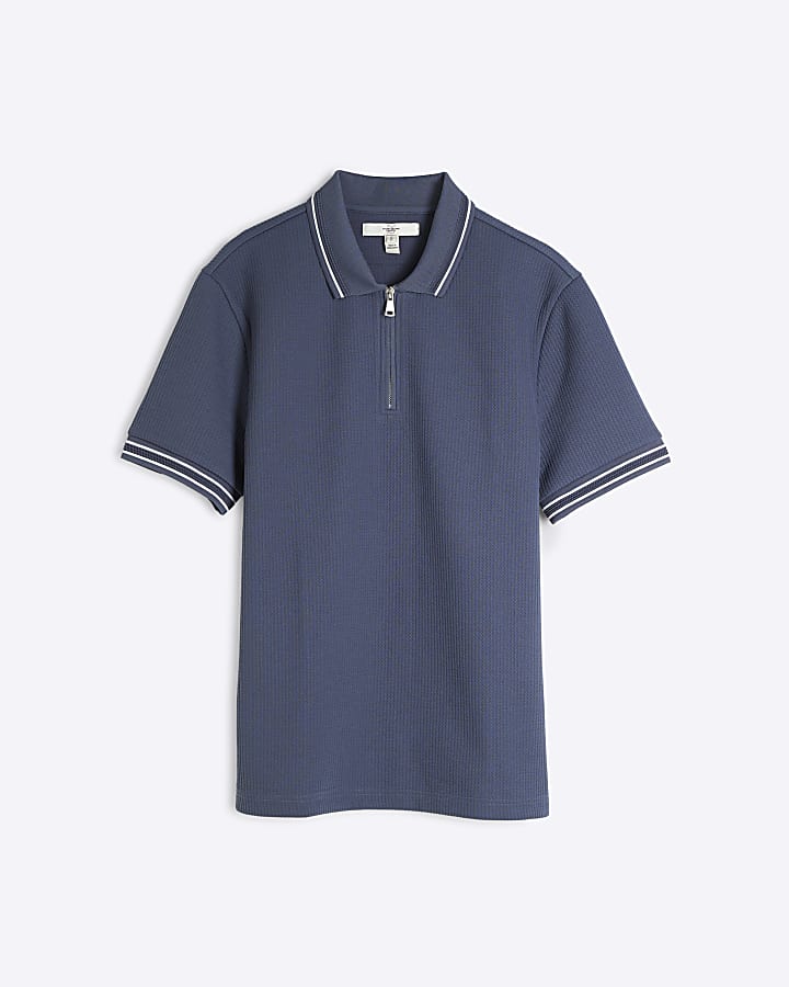 Blue Slim Fit Quilted Polo Shirt