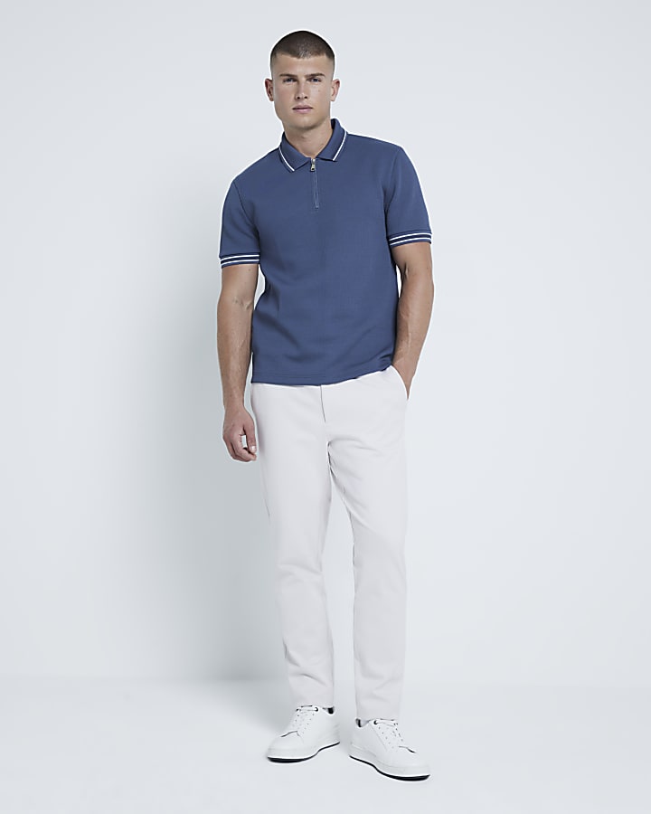 Blue Slim Fit Quilted Polo Shirt