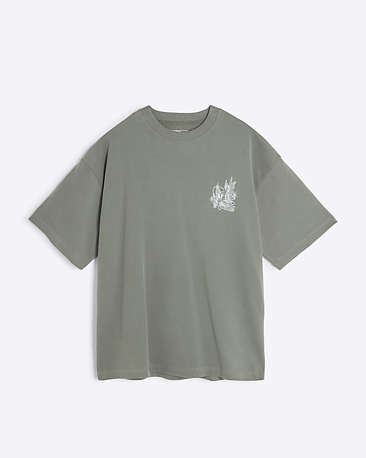 Khaki Oversized fit Embroidered T-shirt