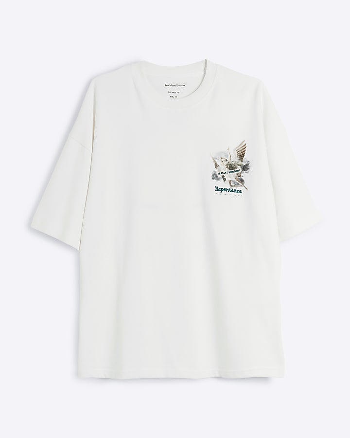 White Oversized fit graphic print t-shirt