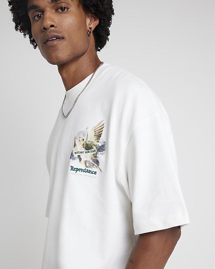 White Oversized fit graphic print t-shirt