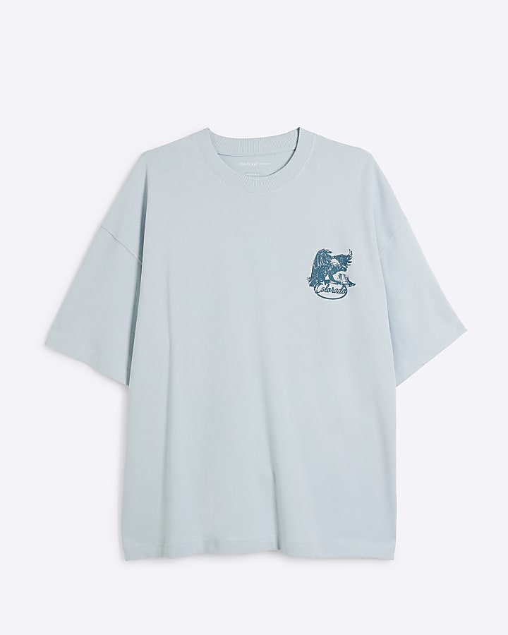 Blue oversized fit eagle graphic t-shirt
