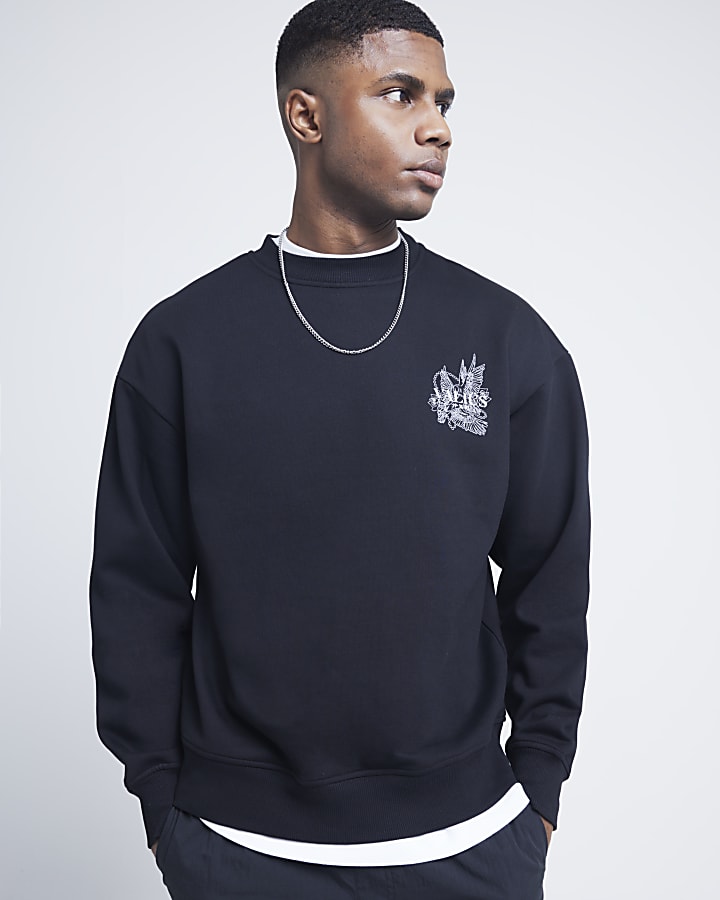 Black oversized fit gothic graphic sweatshirt