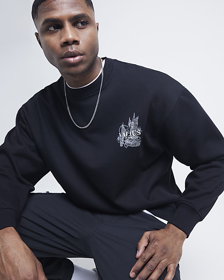 Black oversized fit gothic graphic sweatshirt