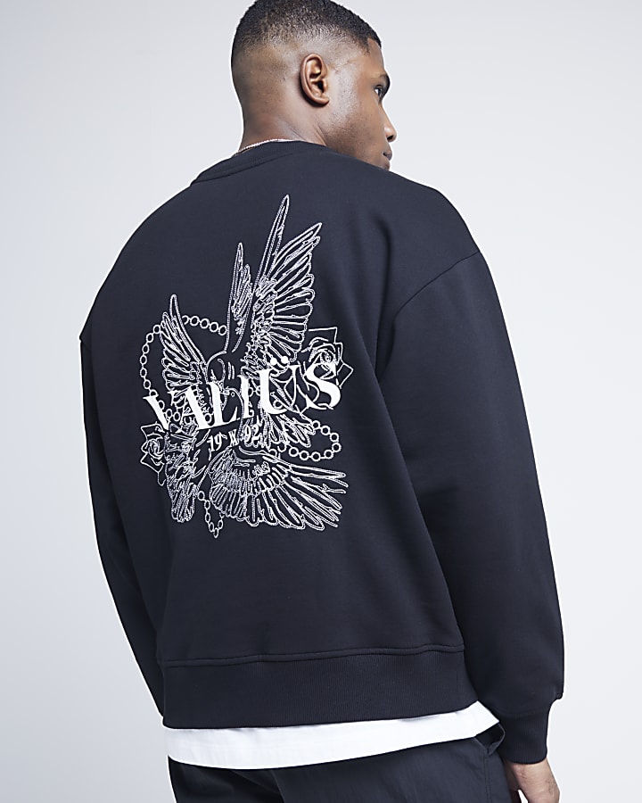 Black oversized fit gothic graphic sweatshirt