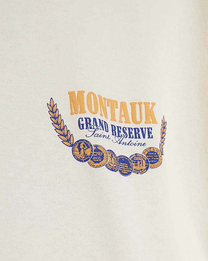 Beige oversized fit Montauk graphic t-shirt