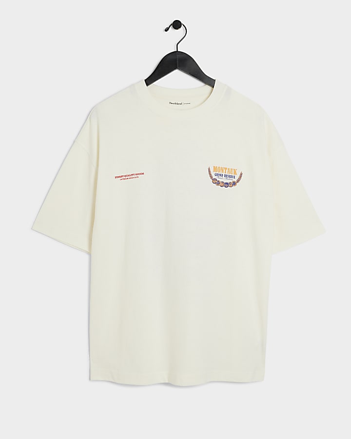 Beige oversized fit Montauk graphic t-shirt