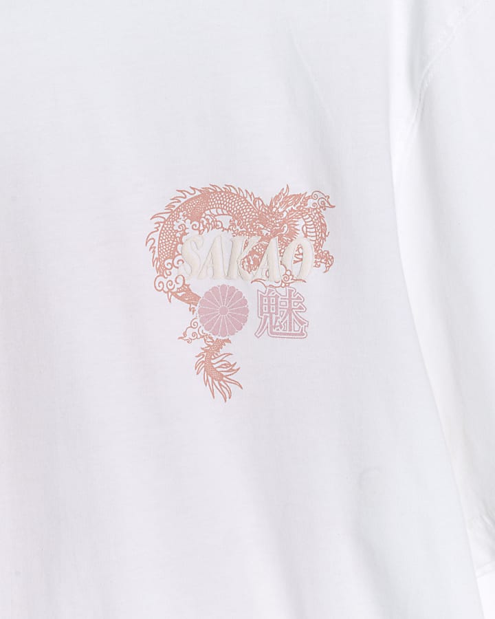 White regular fit dragon graphic t-shirt