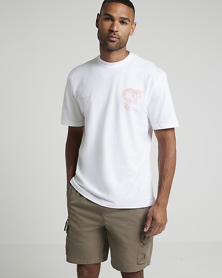 White regular fit dragon graphic t-shirt