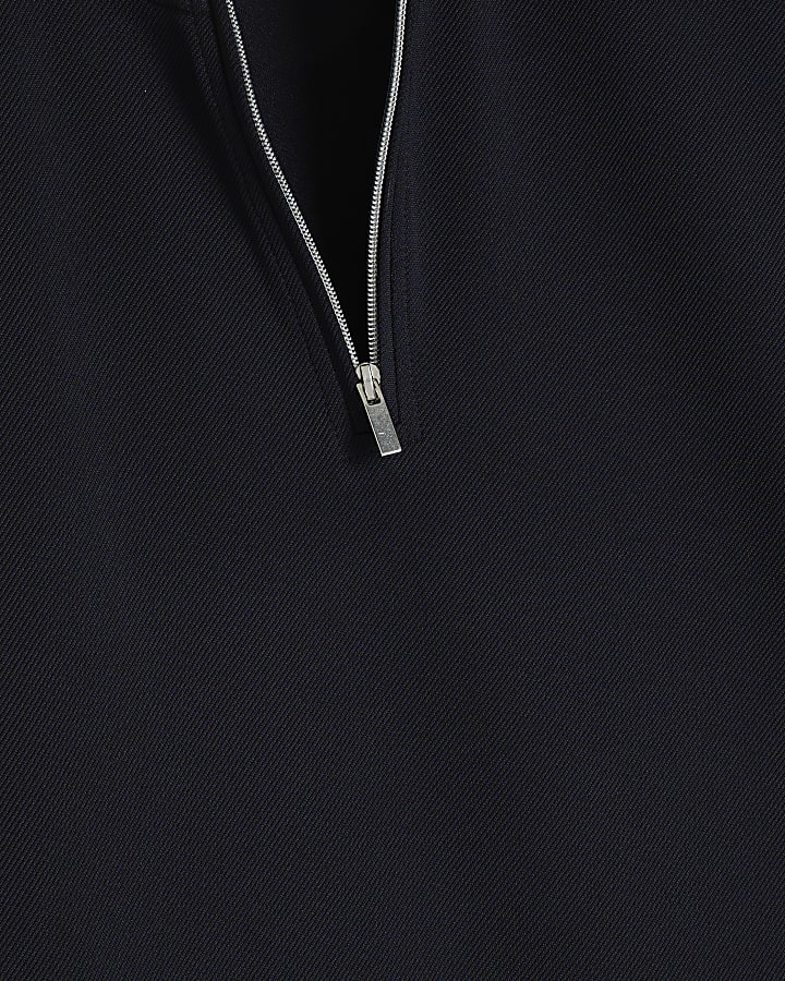 Navy slim fit twill stretch funnel sweatshirt