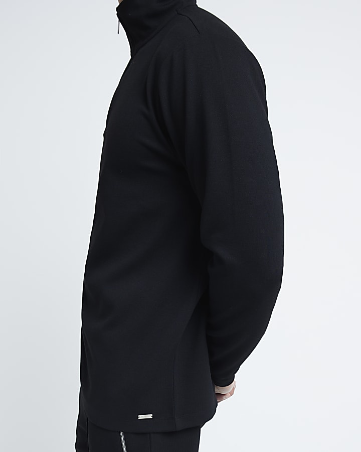 Black Slim Fit Smart Funnel Neck Sweatshirt