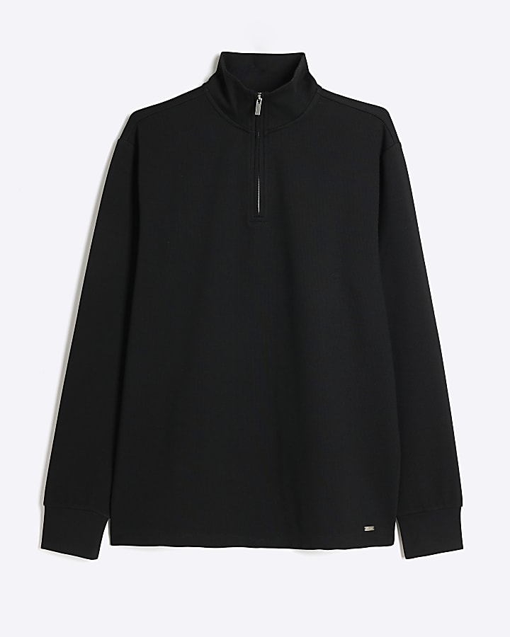 Black Slim Fit Smart Funnel Neck Sweatshirt