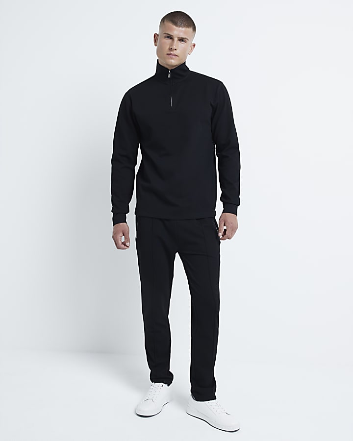 Black Slim Fit Smart Funnel Neck Sweatshirt