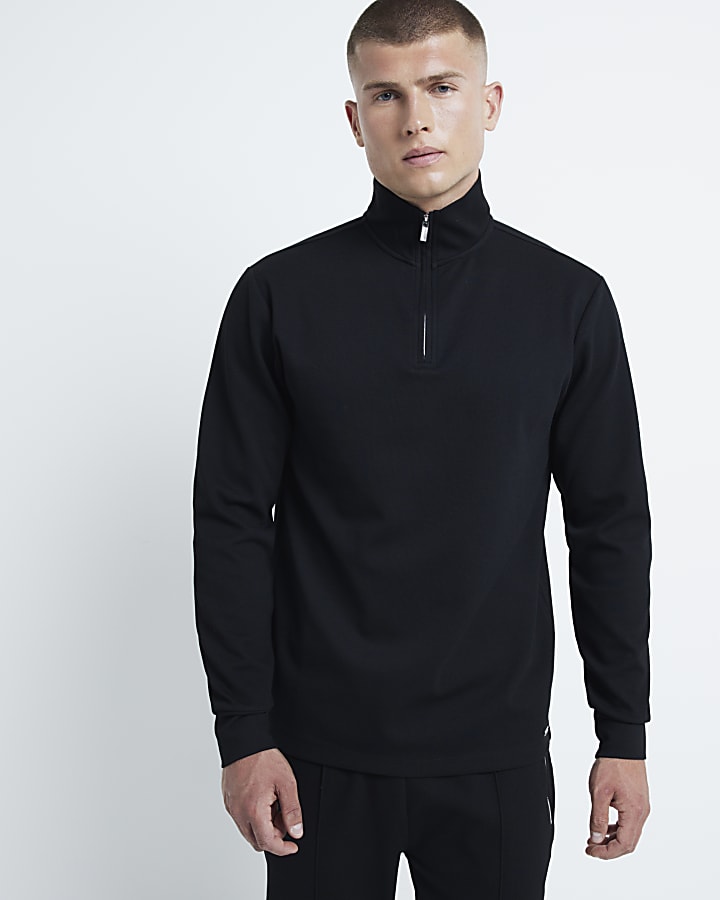 Black Slim Fit Smart Funnel Neck Sweatshirt