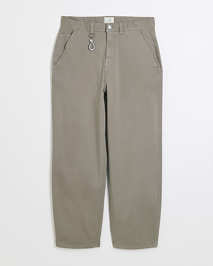 Beige Wide Leg Chino Trousers