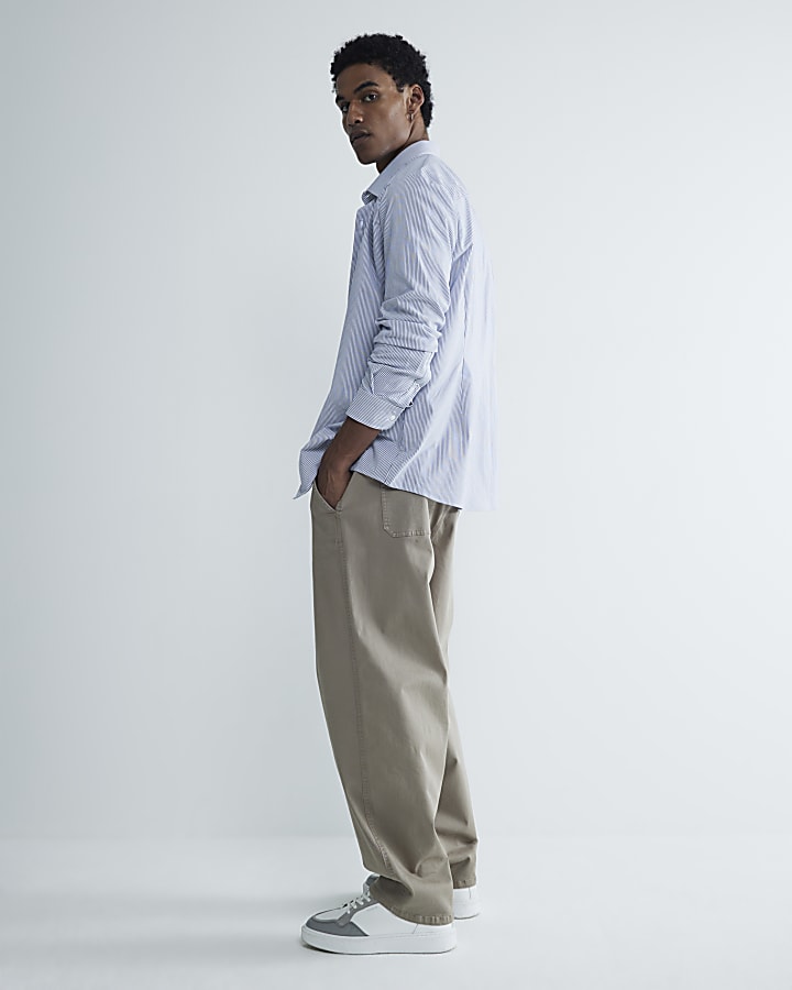 Beige Wide Leg Chino Trousers