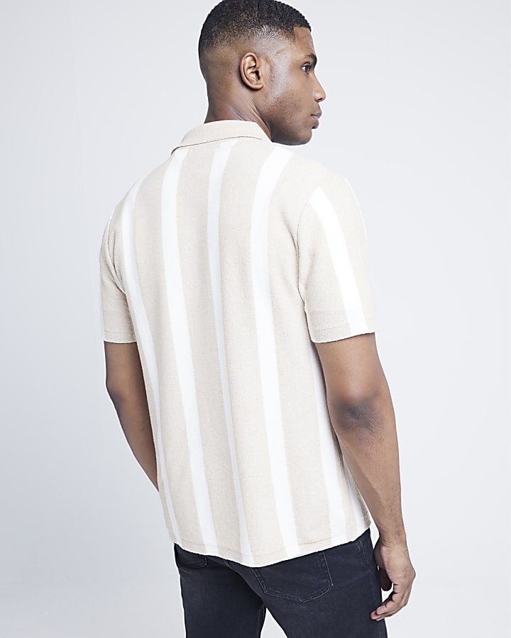 Beige Regular Fit Boucle Stripe Shirt