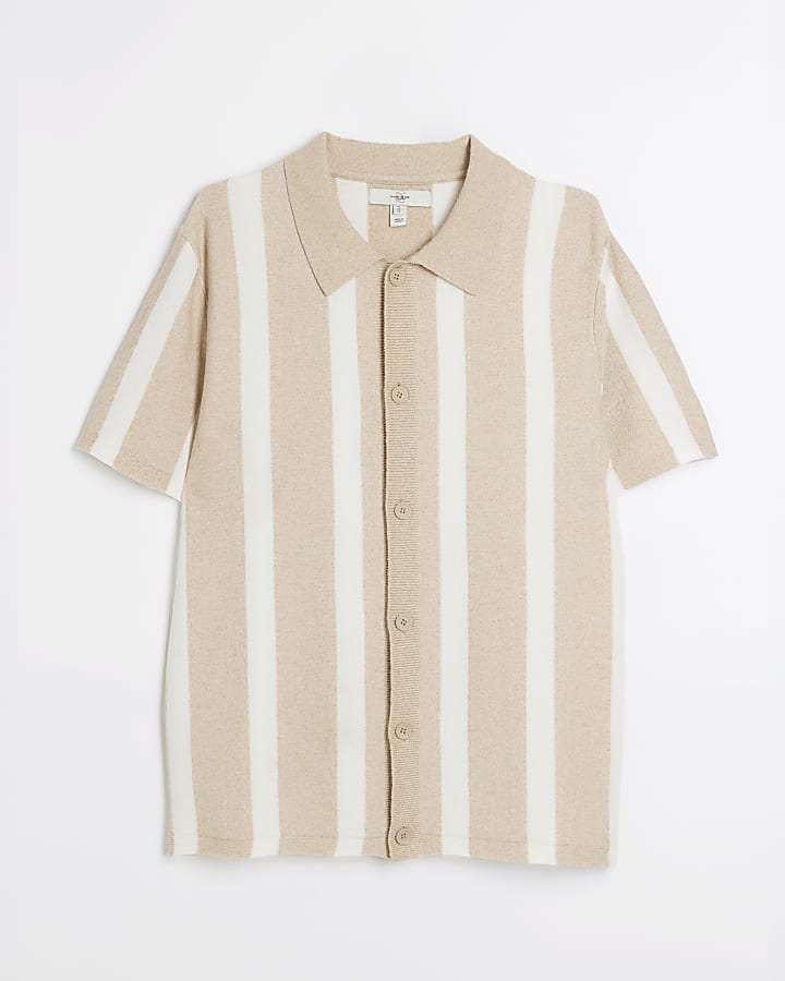 Beige Regular Fit Boucle Stripe Shirt