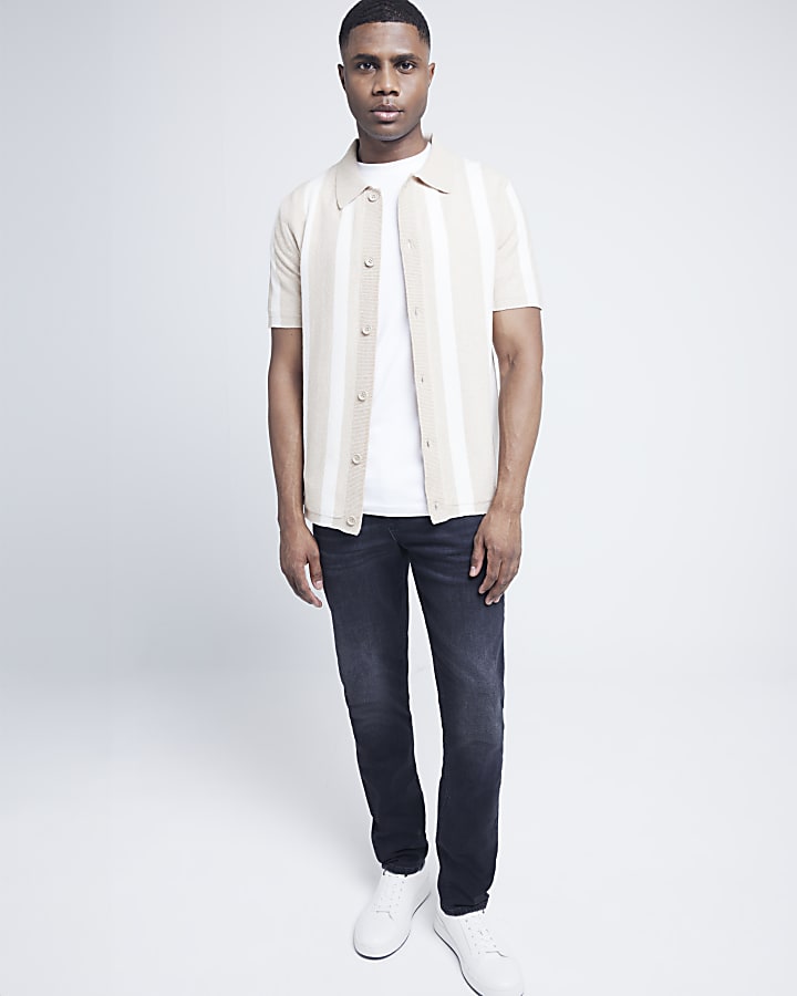 Beige Regular Fit Boucle Stripe Shirt