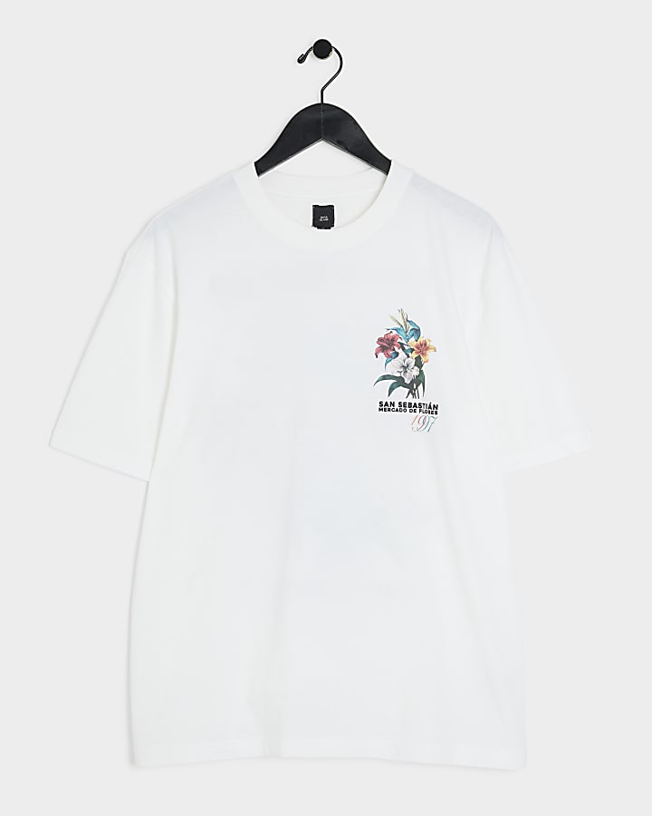 White regular fit floral graphic t-shirt