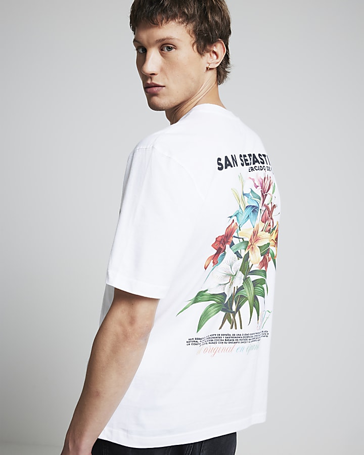 White regular fit floral graphic t-shirt