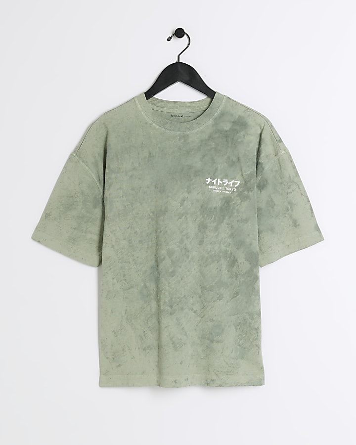 Khaki oversized tie dye graphic t-shirt