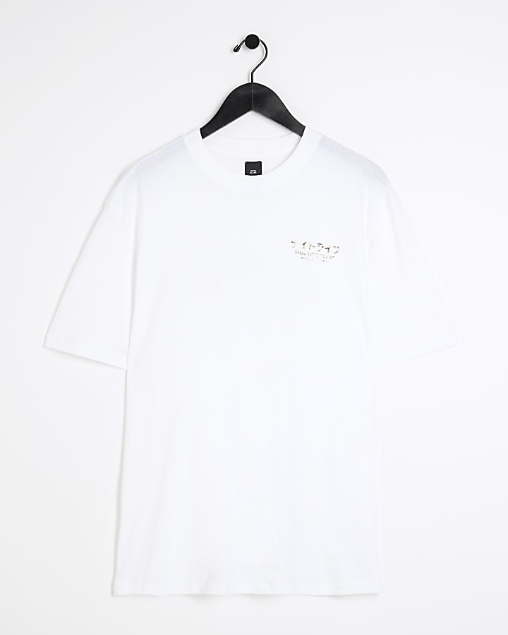 White regular fit Japanese graphic t-shirt