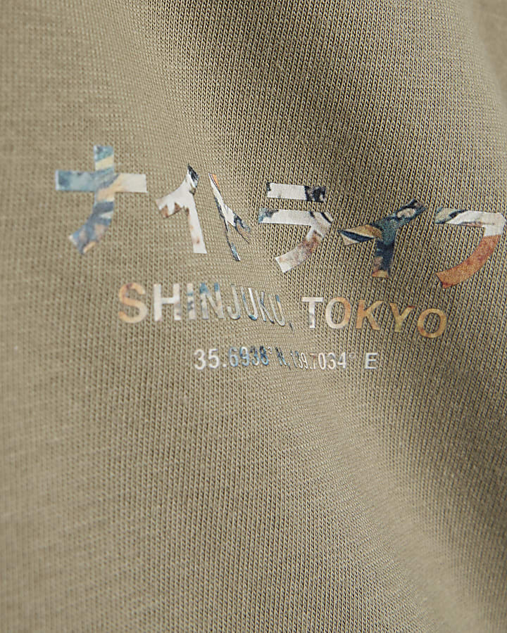 Khaki regular fit Japanese graphic t-shirt