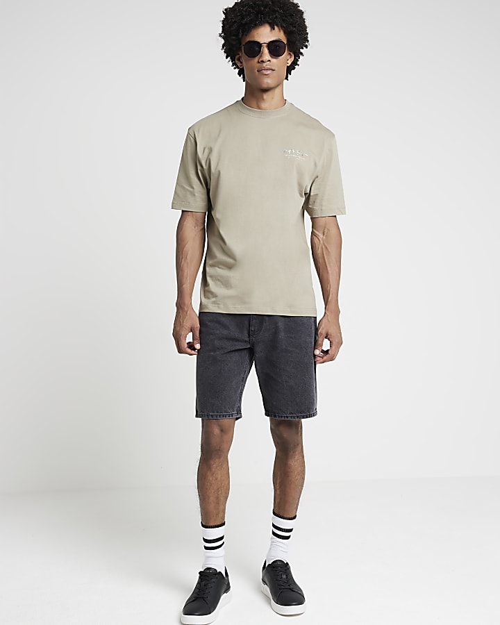 Khaki regular fit Japanese graphic t-shirt