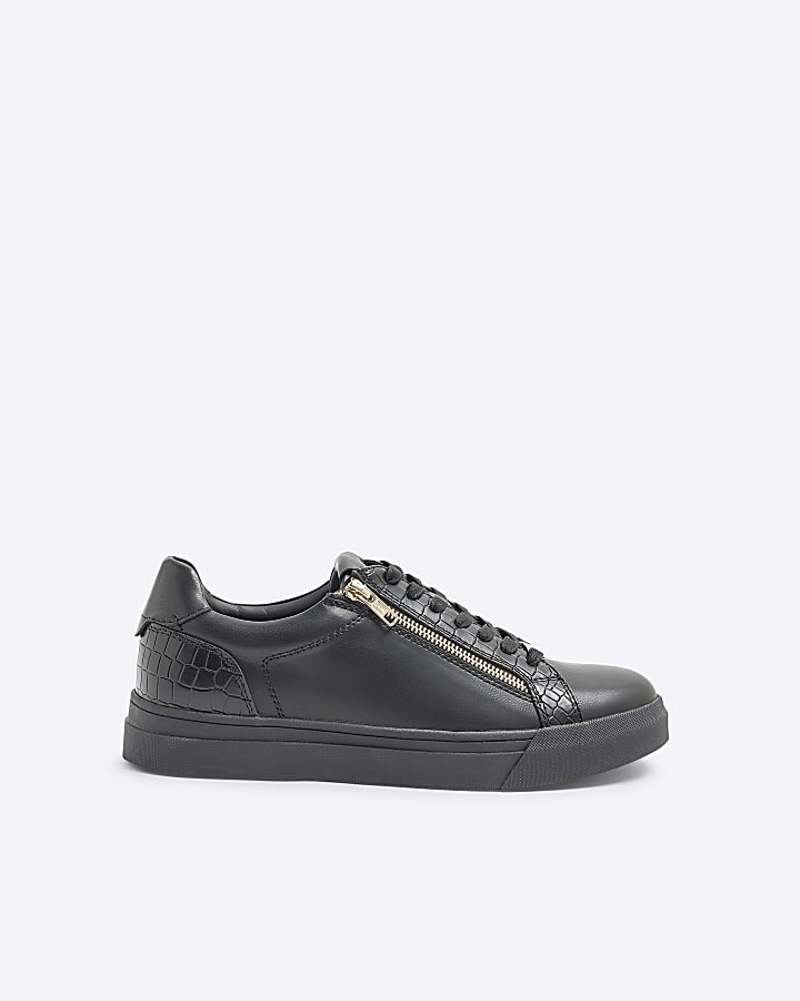 Black Croc Zipped Lace Up Trainers