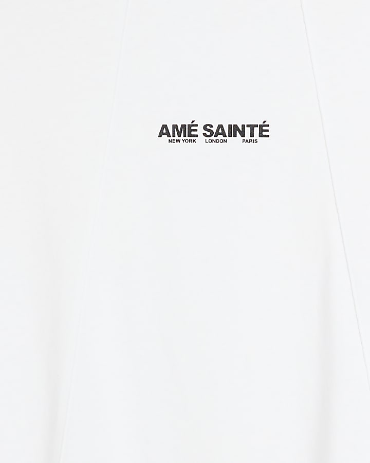 White oversized fit seamed graphic t-shirt