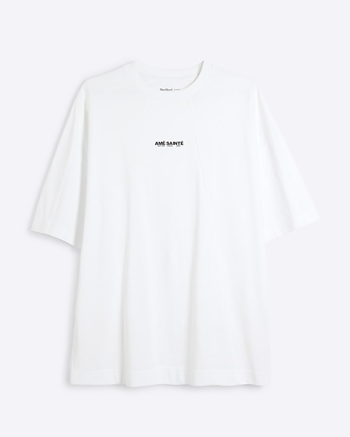 White oversized fit seamed graphic t-shirt